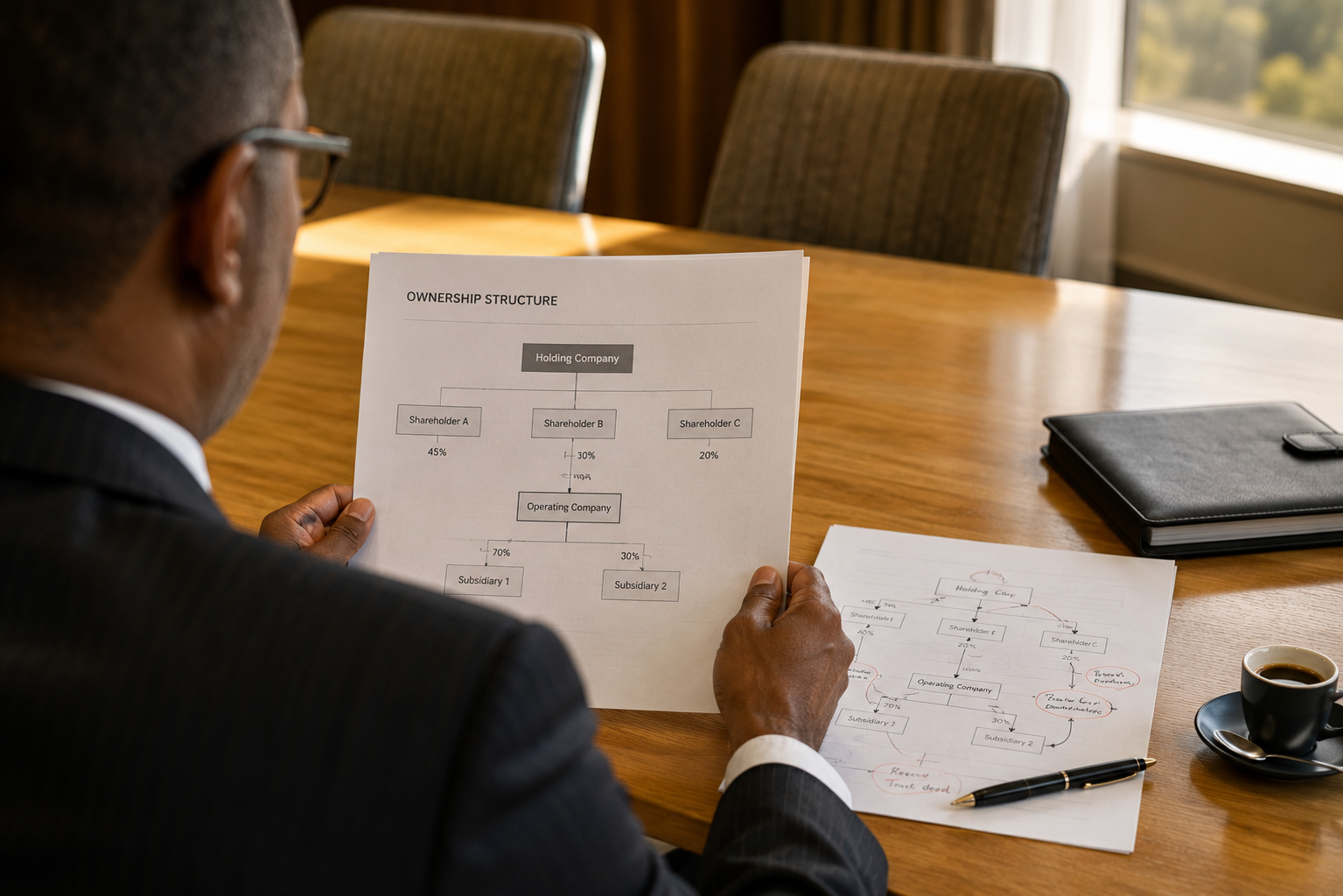 founding-principal-board-decision B-BBEE family business â over-the-shoulder view of ownership structure decision-making