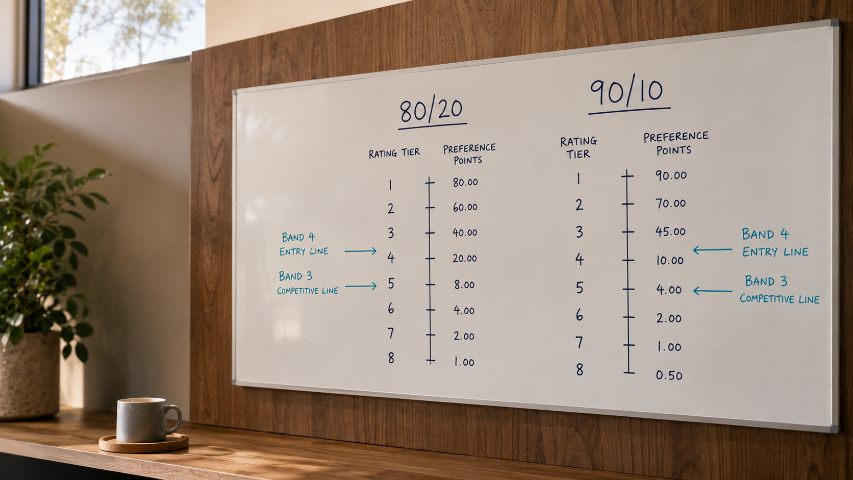 state-procurement-tender-prep B-BBEE government tenders — whiteboard view of preference point scoring breakdown