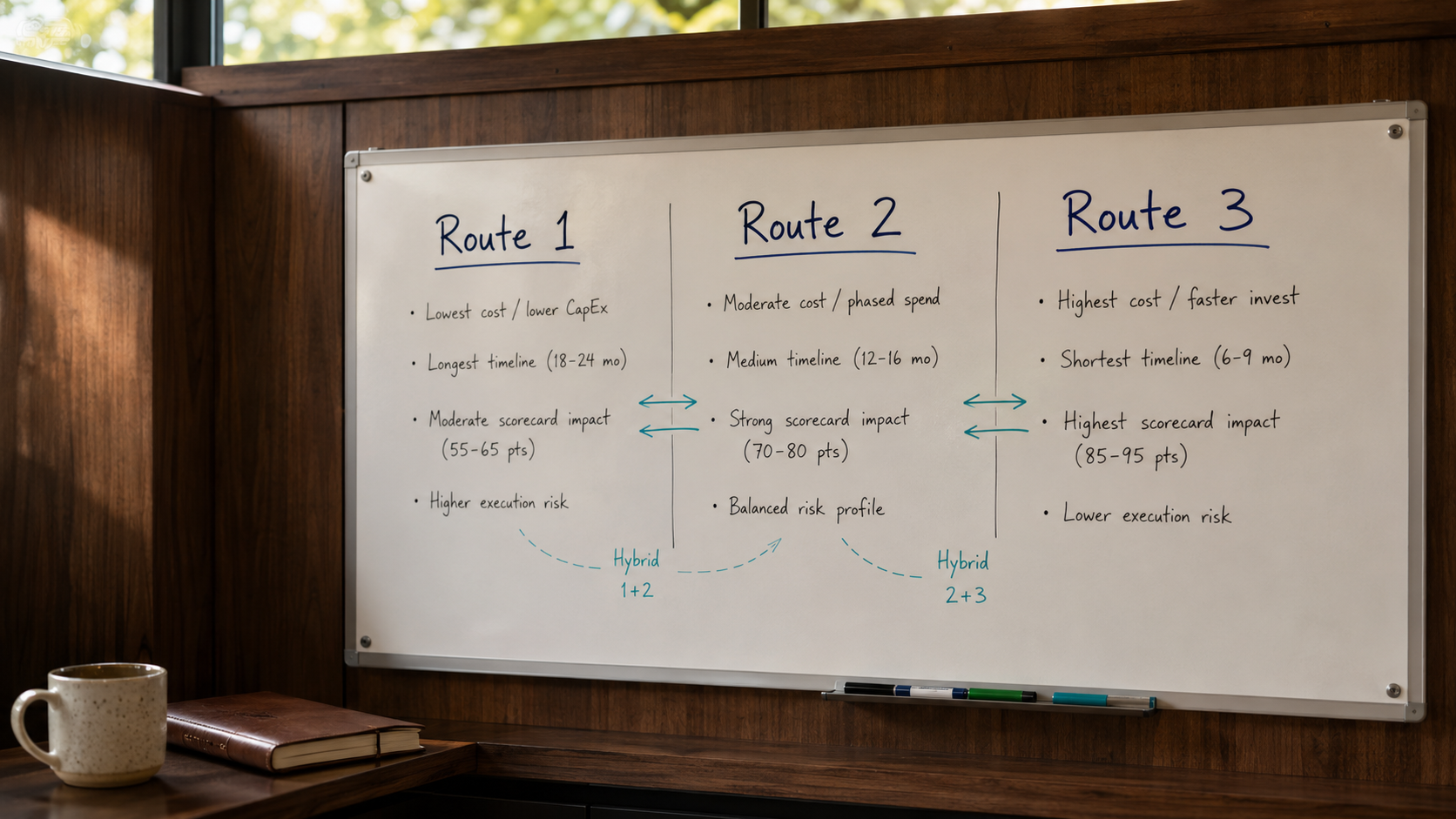 transaction-vehicle-comparison-notes B-BBEE ownership structures — whiteboard comparison of three transaction routes