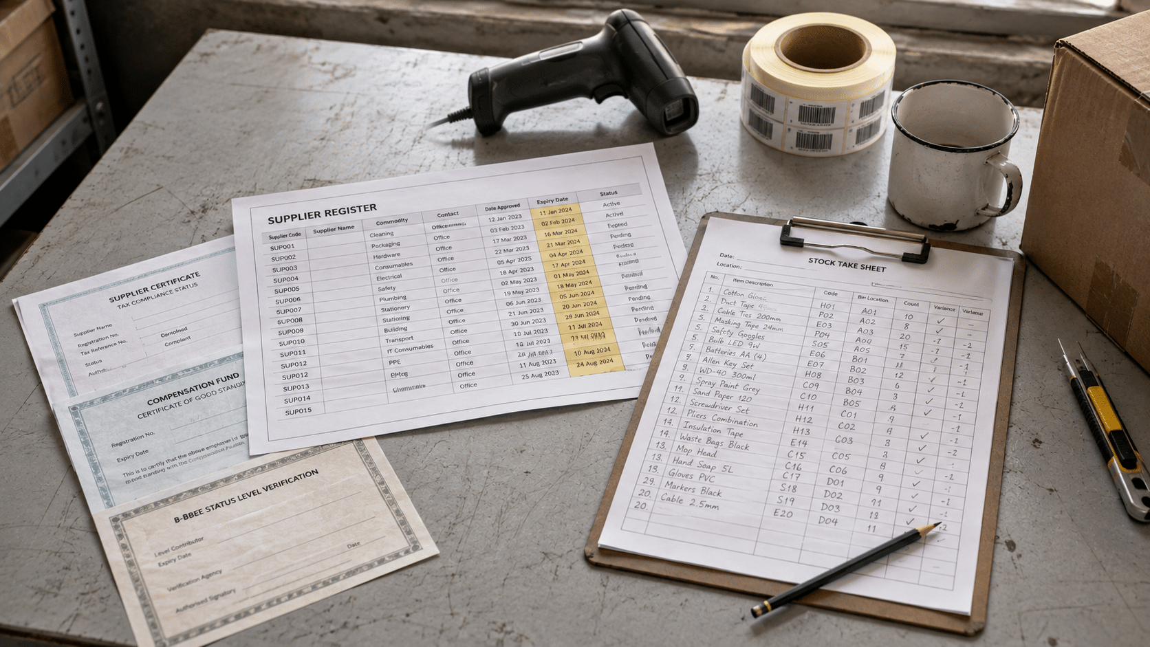 stock-take-supplier-register-review B-BBEE retail south africa compliance review with supplier register and store stock-take sheets
