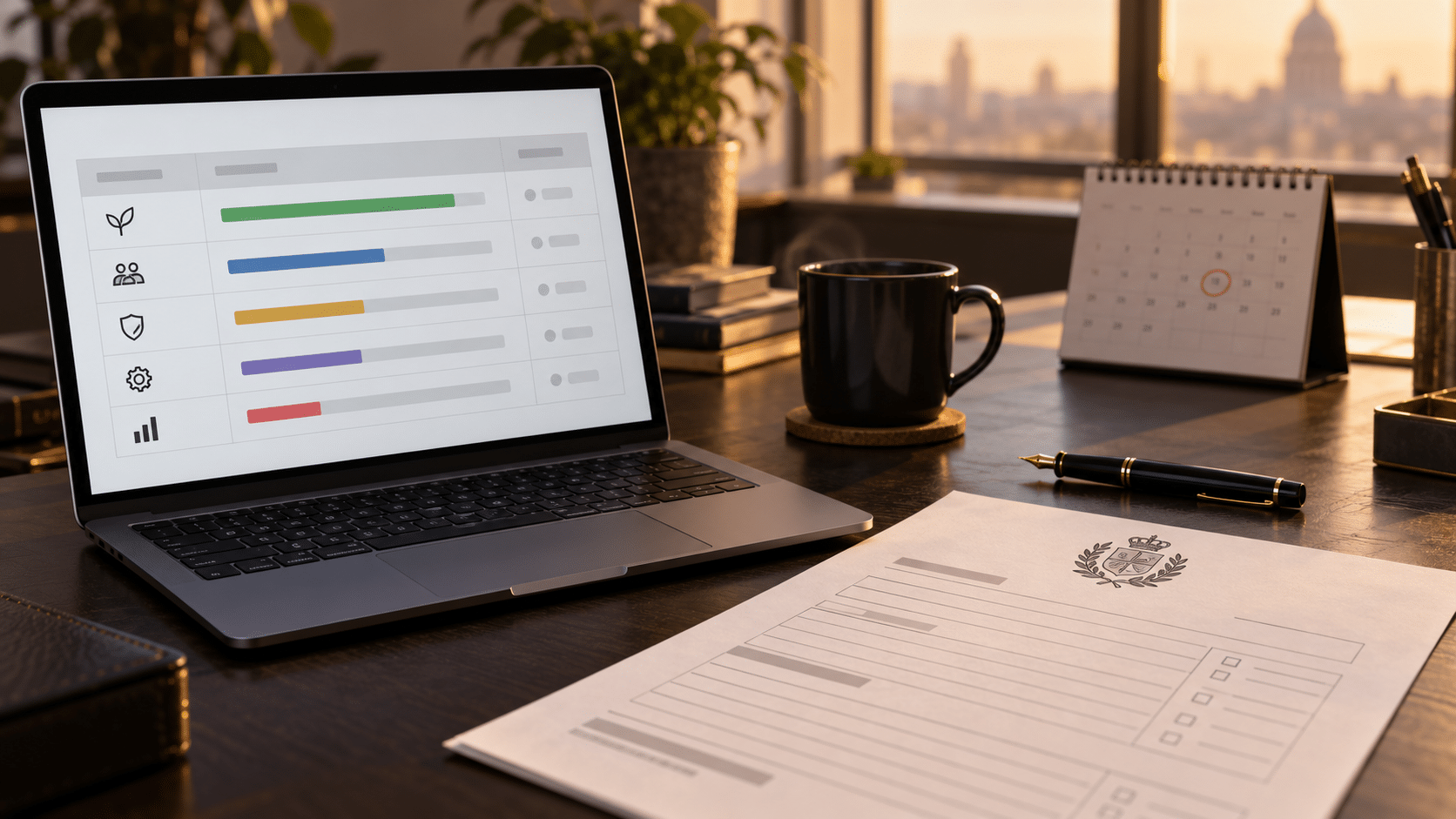 B-BBEE reporting monitoring — Form B-BBEE 1 and a scorecard tracker under review on a laptop
