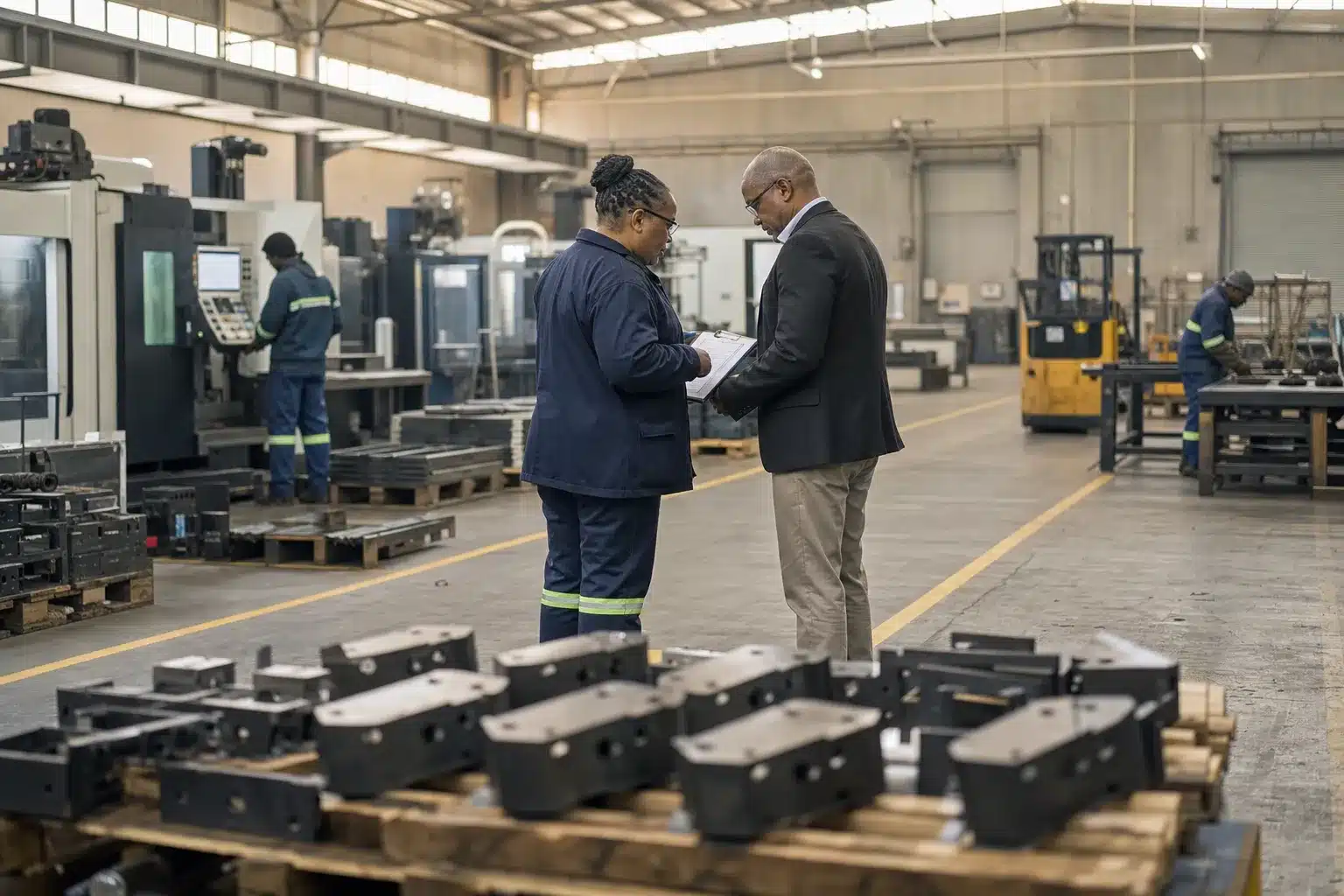 Black industrialist programme B-BBEE partnership on a Gauteng manufacturing plant floor